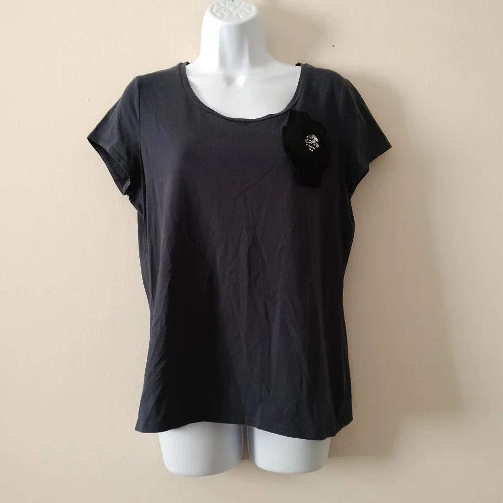 Ann Taylor XD Size Large Short Sleeves for 4Dark Blue Rhinestone Accents